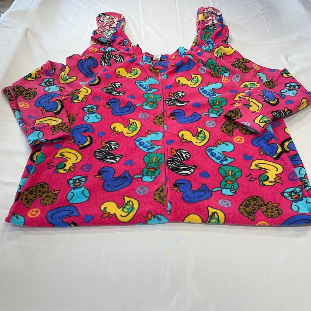 Joe Boxer Womens 2X Pink Rubber Duck Fleece Footed Pajamas One Piece Union Suit